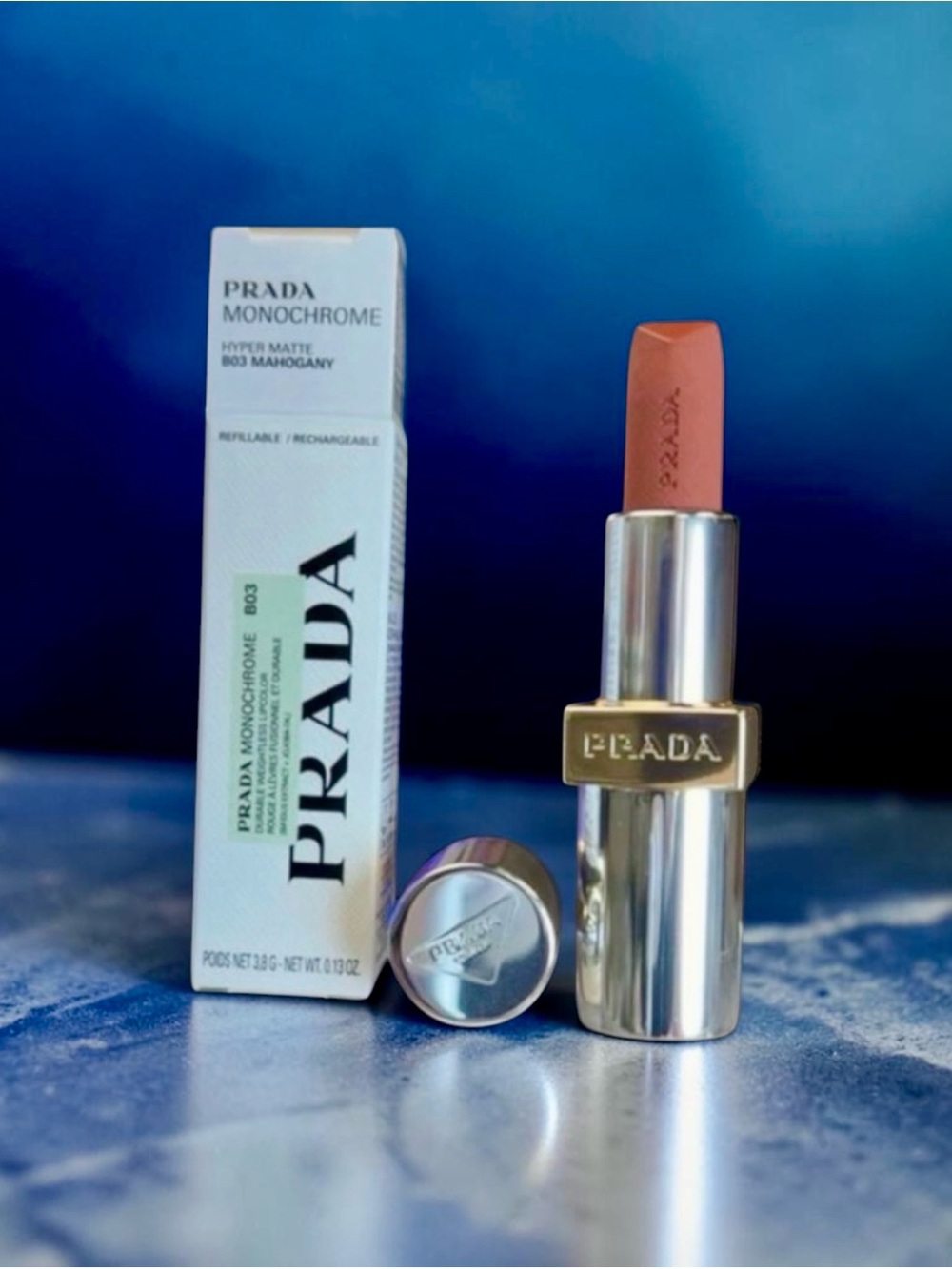 PRADA Monochrome Hyper Matte Lipstick B03 Mahogany Limited Edition Refillable BN